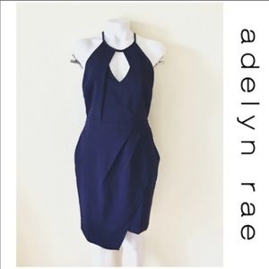 Adelyn Ray Halter Tulip Skirt Keyhole Navy Dress